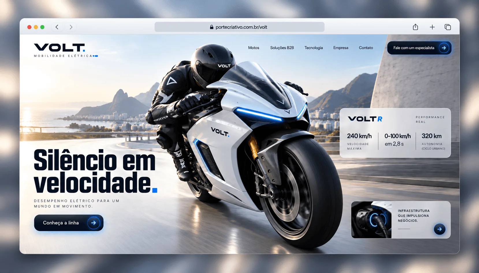 Mockup do site Volt EV em desktop — página inicial