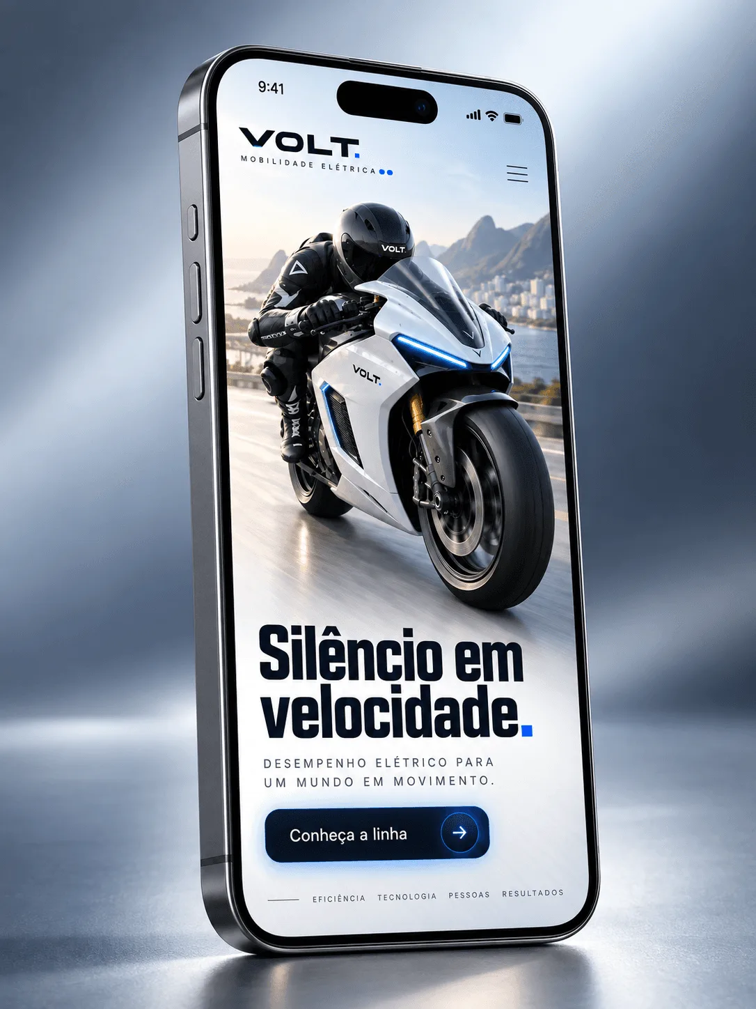 Mockup do site Volt EV em mobile — página inicial